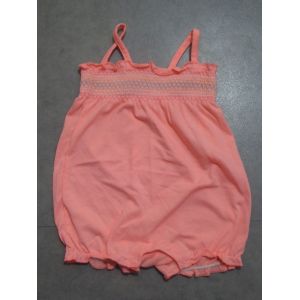 Combishort Bretelles Corail Fluo Smockée In Extenso - 9 Mois - Occasion