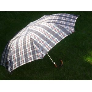 Parapluie Écossais Marron/Beige/Rouge "Coup De Foudre" Diamètre 1 M - Made In France - Occasion