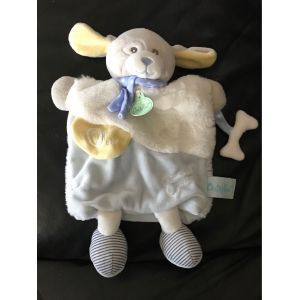 Doudou Marionnette Douillettes Chien Poupi Blanc Bleu Os Baby Nat' 30cm - Occasion