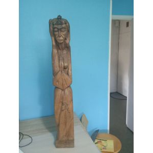 Grande sculpture bois 1 m &ndash; Statue artisanale sign&eacute;e &ndash; Pi&egrave;ce unique d&eacute;corative - Occasion