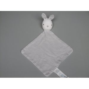 Doudou Lapin Plat Blanc Rayé Gris Pois Obaïbi - Occasion