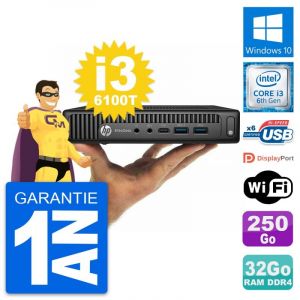 Ultra Mini PC HP 800 G2 DM Core i3-6100T RAM 32Go Disque 250Go Windows 10 Wifi - Occasion