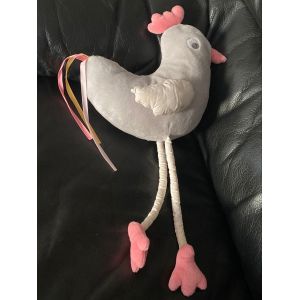 doudou peluche poule cocotte oiseau obaibi okaidi gris rose coeur - Occasion