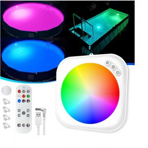 2025 Amélioration Éclairage Piscine Sans Fil avec Télécommande, Lumière Piscine Hors Sol Submersible Rechargeables, Lampe Piscine Magnétique avec Ventouse, Éclairages Baignoire Sous Marin - Occasion