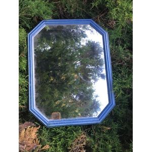 miroir contour bleu style cérusé - très bon état - 44 cm x 33 cm environ - Occasion