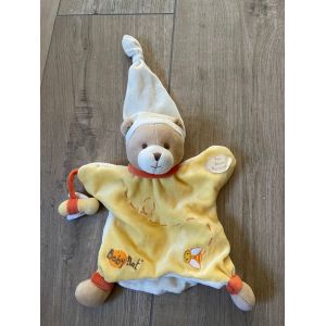 Doudou peluche marionnette ours baby nat jaune miel abeille orange vintage - Occasion