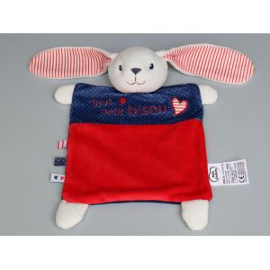 Doudou Lapin Plat Bleu Rouge Mots D'enfants - Occasion