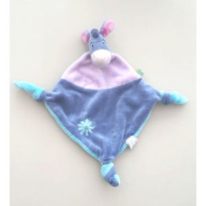 Doudou plat Bourriquet DISNEY BABY losange bleu mauve fleur 37 cm - Occasion