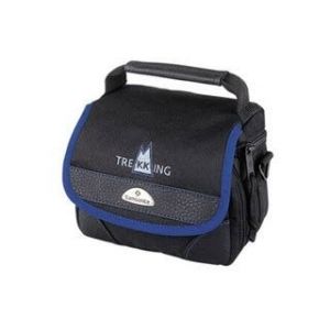 Sacoche photo vid&eacute;o Samsonite trekking 130 de transport pour voyage exp&eacute;dition photo bag s&eacute;curis&eacute; 17x14x12cm pvc et cuir de camera camescope appareil-photo noir & bleu solide avec laniere poign&eacute;e - Occasion