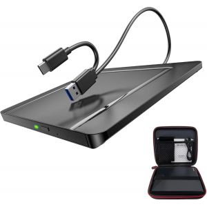 Lecteurs CD DVD externes avec sac de rangement, lecteur CD externe DVD +/-RW USB 3.0, graveur de CD, lecteur de DVD, lecteur ROM compatible avec ordinateur portable, ordinateur de bureau, Mac, Windows - Occasion