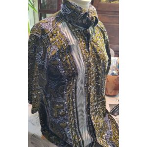 Belle Chemise De Style Africain Homme Vert Feuille Oiseaux Kaki Coton Et Bleu Réception Chemisette Manches Courtes - Occasion