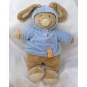 Doudou Peluche Lapin Veste Capuche Bleu Etiquette Je M'appelle Kimbaloo - Occasion