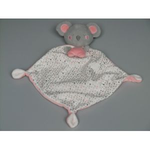 Doudou koala plat Mots d Enfants rose gris blanc pois argent&eacute;s - Occasion