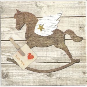 Lot De 2 Serviettes Déco Papier: Cheval À Bascule En Bois - Occasion