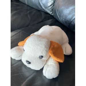 Doudou peluche chien allong&eacute; marron et blanc candyland 23cm - Occasion