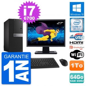 PC Tour Dell 7050 Ecran 27" i7-6700 RAM 64Go Disque 1To HDMI Windows 10 Wifi - Occasion