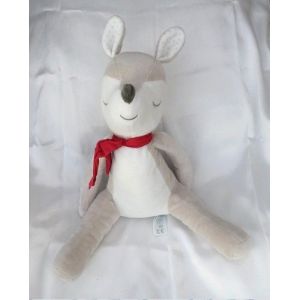 Peluche Peluche Biche Faon Assis Beige Et Blanc Echarpe Rouge Obaibi - Occasion