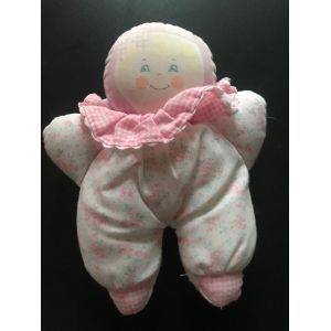 Doudou Poupée Chiffon Hochet Blonde Col Vichy Rose Fleurs Corolle 20 Cm - Occasion