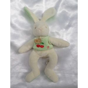 Doudou Peluche Lapin Blanc Et Vert Cerises BabyNat - Occasion