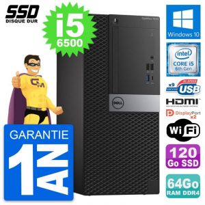 PC Tour Dell OptiPlex 7050 Intel i5-6500 RAM 64Go SSD 120Go HDMI Windows 10 Wifi - Occasion