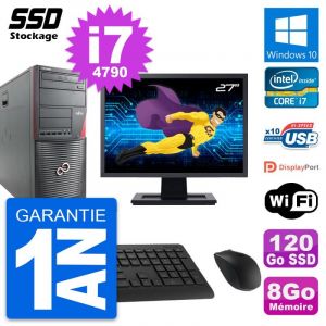 PC Tour Fujitsu W530 MT Ecran 27" Core i7-4790 RAM 8Go SSD 120Go Windows 10 Wifi - Occasion