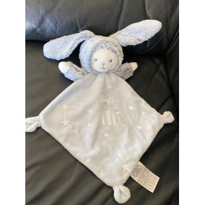 Doudou Plat Lapin Blanc Gris Bleu Douce Nuit Etoiles - Mots D&#39;enfants Leclerc - Occasion