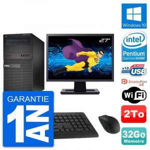 PC Tour Dell XE2 MT Ecran 27" Pentium G3220 RAM 32Go Disque 2To Windows 10 Wifi - Occasion