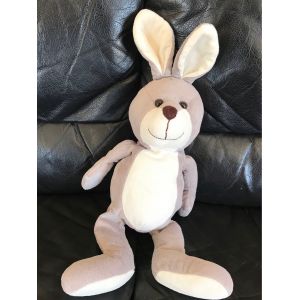 Grand Doudou Peluche Lapin Blanc Et Gris Credit Agricole 53cm - Occasion