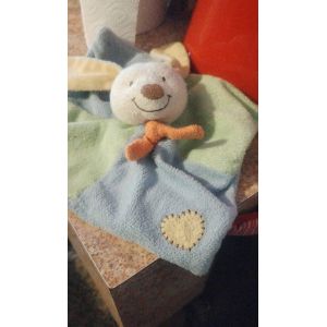 doudou lapin pommette bleu vert - Occasion