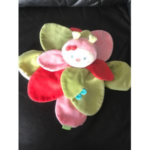 Doudou Plat Fleur Papillon Rose Vert Rouge Babysun - Occasion