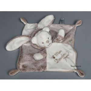 Doudou ours plat Mon Doudou d&eacute;guis&eacute; en lapin beige chin&eacute; blanc Nicotoy - Occasion
