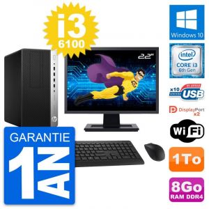 PC Tour HP ProDesk 600 G3 Ecran 22" i3-6100 RAM 8Go Disque 1To Windows 10 Wifi - Occasion