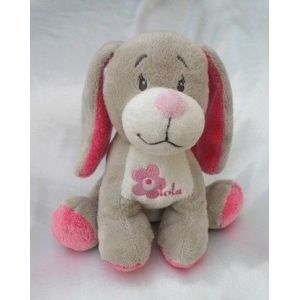 Doudou Peluche Chien Assis Gris Rose Blanc Fleur Arthur et Lola Bébisol - Occasion
