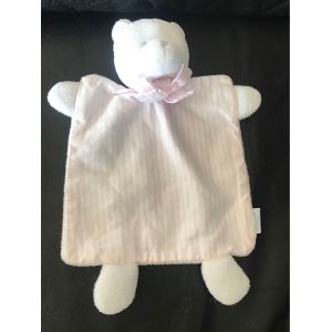 Doudou Ours Plat Blanc Rayé Rose Jacadi 23cm - Occasion