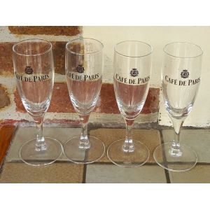 4 Flutes Publicitaires Café De Paris - Champagne ,Crémant - Diamètre 4,5 ,Hauteur 16cm Environ - Occasion