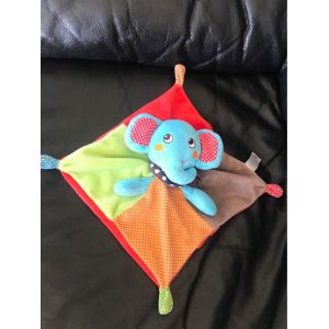 Doudou Plat Éléphant Bleu Carré Verre Rouge Et Marron Orange À Pois Nicotoy - Occasion