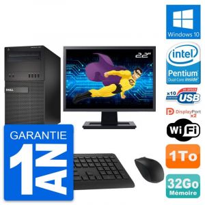 PC Tour Dell XE2 MT Ecran 22" Pentium G3220 RAM 32Go Disque 1To Windows 10 Wifi - Occasion