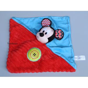 Doudou Mickey plat rouge bleu jaune Disney - Occasion