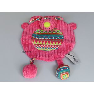 Doudou lapin plat rose vert Globe Trotoys - Occasion