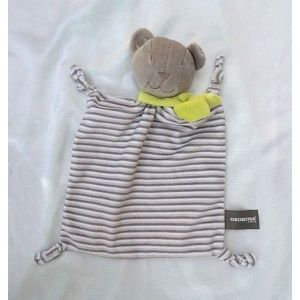 Doudou Peluche Plat Ours Gris Rayures Gris Blanc Marron Echarpe Vert Orchestra - Occasion
