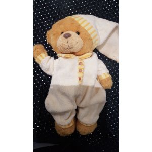 Doudou Peluche Nicotoy Ours Bonnet Jaune Rayé - Occasion