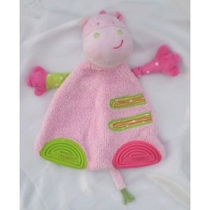 Doudou Plat Triangle Girafe Vache Rose Anneaux Dentition Vert Rose Babysun - Occasion