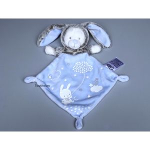 Doudou ours bleu gris blanc plat d&eacute;guis&eacute; lapin Mots d'Enfants - Occasion