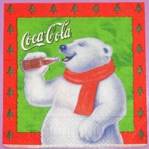 SERVIETTE EN PAPIER -Th&egrave;me OURS AVEC UN COCA COLA - Occasion