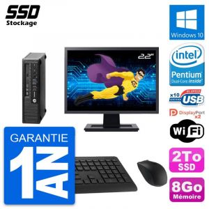 Mini PC HP EliteDesk 800 G1 USDT Ecran 22" G3220 RAM 8Go SSD 2To Windows 10 Wifi - Occasion