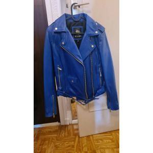 Veste En Cuir Bleu Roi - Occasion