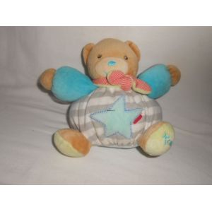 Doudou Peluche Kaloo Petit Ours Ourson Boule Blanc 16 Cm Rayé Gris Bleu Turquoise Étoile Grelot Echarpe Rose Vert Orange 2011 - Occasion