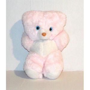 peluche ours rose blanc sucre d orge doudou yeux bleu noir 23 cm - Occasion