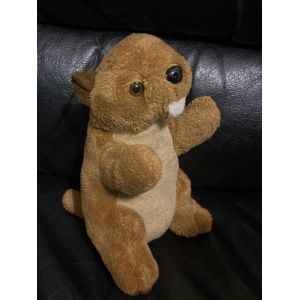 Doudou peluche marmotte marron et blanche 20cm - Occasion