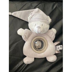 Doudou peluche hochet ours blanc et gris bonnet boule etoile max et sax 19cm - Occasion
